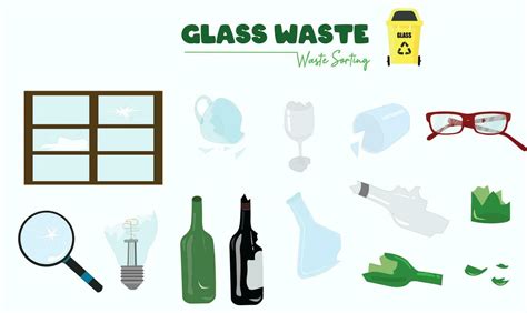 Glass waste vector set isolated on white background. Collection of recycled glass products ...