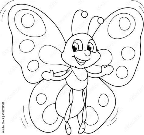 Coloring page outline of cartoon smiling cute butterfly. Colorful ...