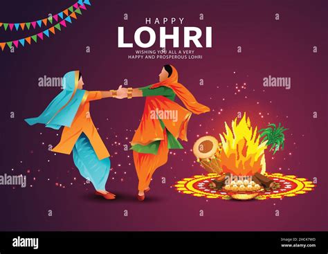 Happy Lohri festival of Punjab Indian harvest background. vector ...