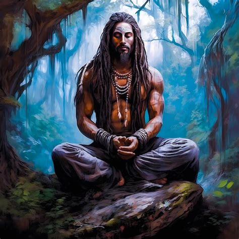 Premium AI Image | Capturing the Sadhu's Meditation in the Woods