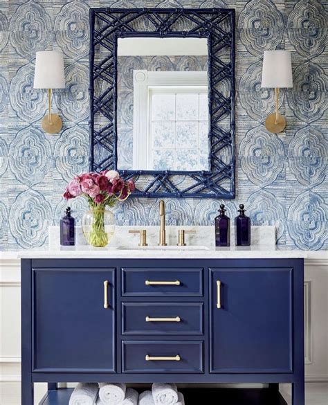 Easy Maintainable Bathroom in Blue | Bathroom wallpaper, Thibaut, Wallpaper for small bathrooms