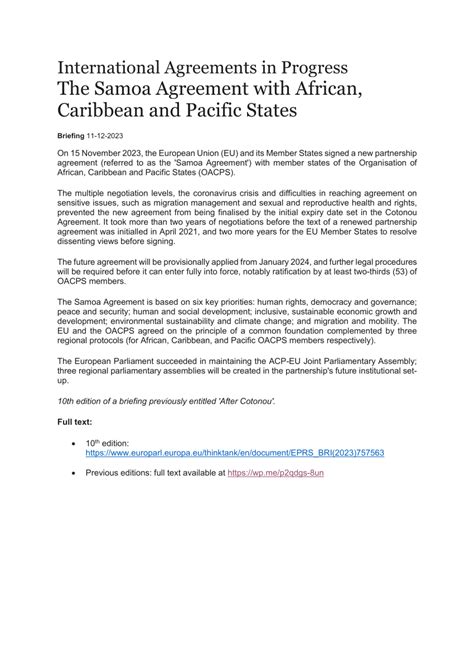 (PDF) International Agreements in Progress - The Samoa agreement with African, Caribbean and ...