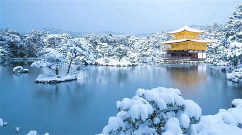 Japan Kinkaku-ji Kyoto Temple In Lake With Snow During Winter HD Travel Wallpapers | HD ...