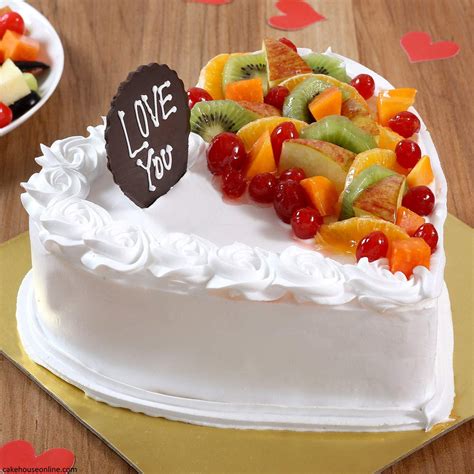 Vanilla Fruit Cream Heart Cake - Cake House Online