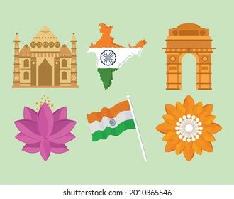 Indian Independence Traditional Icon Set Stock Vector (Royalty Free ...