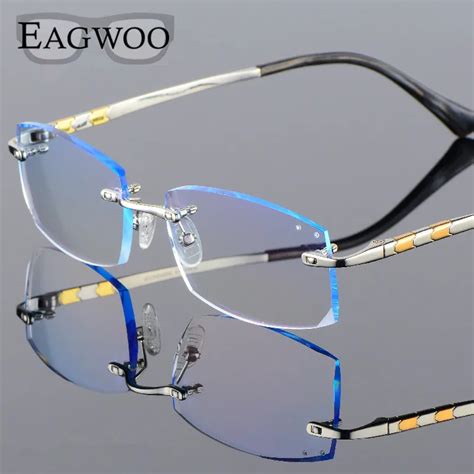 Titanium Eyeglasses Men Rimless Prescription Reading Myopia Photochromic Progressive Glasses Big ...