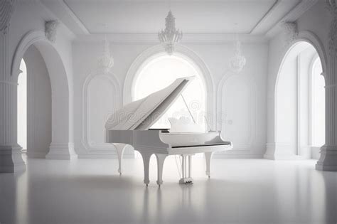 White Grand Piano in a White Room with Arches. Generative AI Stock ...