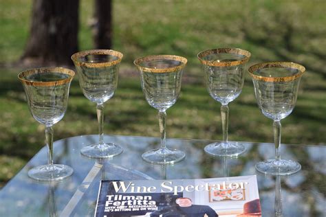 Vintage Gold Rimmed Wine Glasses, Set of 5, Gold Rimmed Wine ~ Cocktail Glasses, Elegant Gold ...