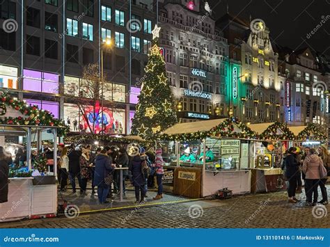 Christmas Market at Wenceslas Square in Prague, Czech Republic ...