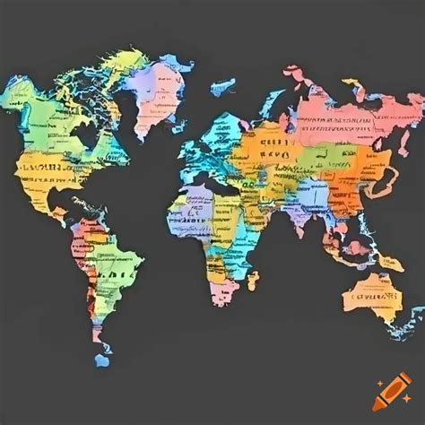 Colour World Map With Country Names - Aurlie Philippa
