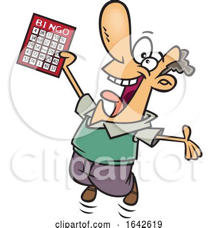 Cartoon White Male Bingo Winner Player Jumping by toonaday #1642619