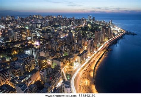 Aerial Night Shot Beirut Lebanon City Stock Photo (Edit Now) 536843191