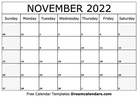 November 2022 Calendar - Free Printable with Holidays and Observances