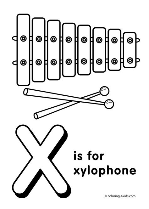 an x is for xylphone coloring page with the letter x in black and white