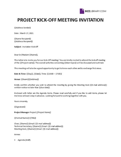 Kick Off Meeting Invitation Email Template