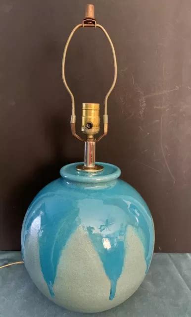 VINTAGE MID CENTURY Modern Italica ARS Pottery Bulbous Turquoise Lava Drip Lamp $249.99 - PicClick