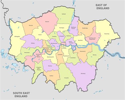 Map of London 32 boroughs & neighborhoods