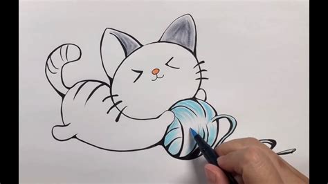 How to Draw a Cat#kitten#playing a ball of yarn #learning #howto #art #drawing #draw #cat #cute ...