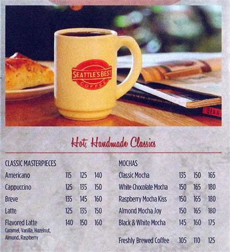 Menu at Seattle's Best Coffee cafe, Makati, Dela Rosa St Cor