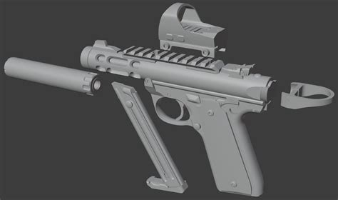 [WIP] Ruger Mark IV Lite + Suppressor and Reflex Sight — polycount