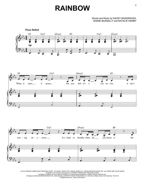 Rainbow by Kacey Musgraves Sheet Music for Piano & Vocal at Sheet Music ...