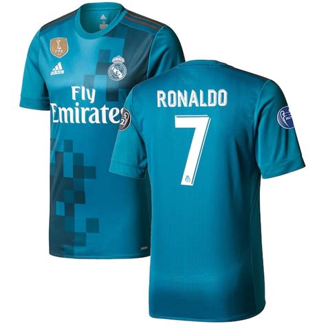 Men's adidas Cristiano Ronaldo Teal Real Madrid 2017/18 Third Authentic ...