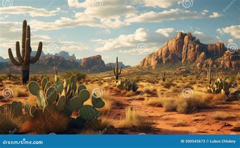 Wild West Texas Desert Landscape with Mountains and Cacti Stock Illustration - Illustration of ...