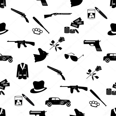 Mafia criminal black symbols and icons seamless pattern eps10 Stock ...