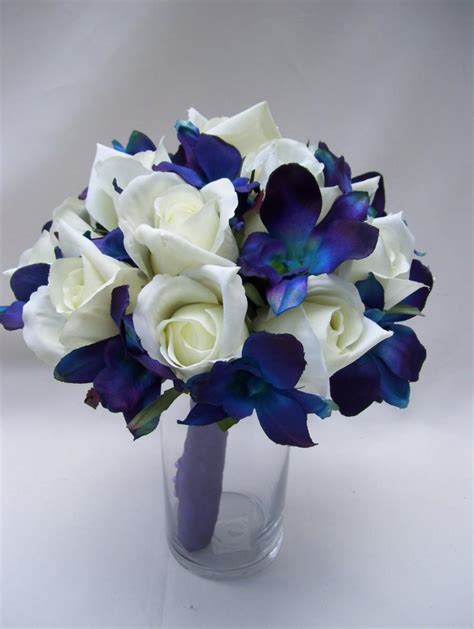 Jennifer's Bridal Bouquet With Blue Violet Dendrobium Orchids, White ...