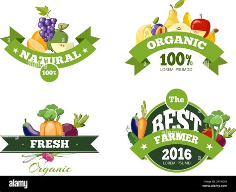 Organic farming products vector labels, emblems, badges, logos, stickers set. Organic food ...