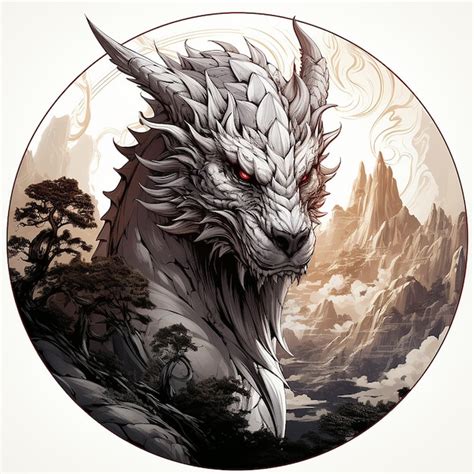 Premium AI Image | Dragon emblem illustration in silver circle logo ...