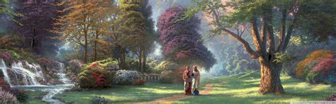 Jesus Painting By Thomas Kinkade 4k Hd Desktop Wallpaper - Walking With Jesus In The Garden ...