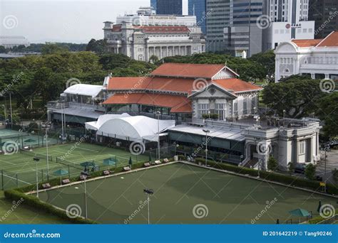 External View of the Singapore Cricket Club Building with Grass Lawn in ...