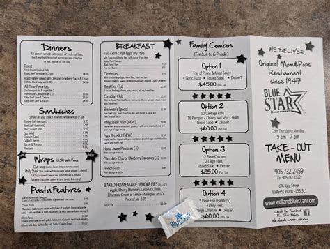 Menu at Blue Star Restaurant, Welland