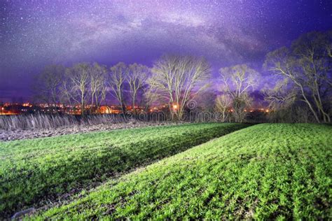 Milky Way over the field stock image. Image of clouds - 145849387