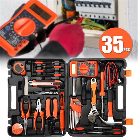 35Pcs Multifuntional Tools Set Steel Household Electrician Kits Hardware Toolbox Black+Orange ...