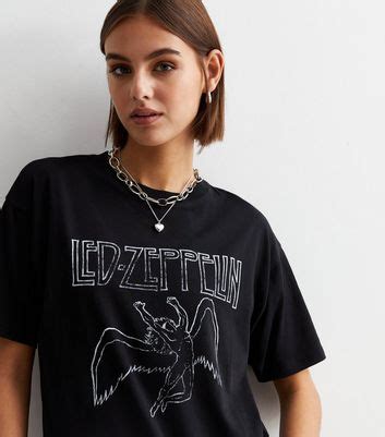 Black Cotton Led Zeppelin Logo T-Shirt | New Look