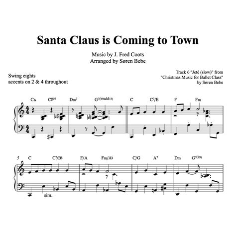 Santa Claus is Coming to Town (Jeté) | Piano Sheet Music for Ballet Class!