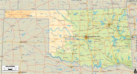 Physical Map of Oklahoma State, USA - Ezilon Maps