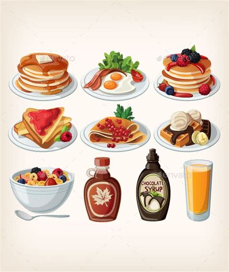 Classic Breakfast Cartoon Set | Food, Yummy food, Food icons