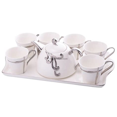 Modern White Tea Set With Silver Lines | Tea sets modern, Tea set, Ceramic tea set