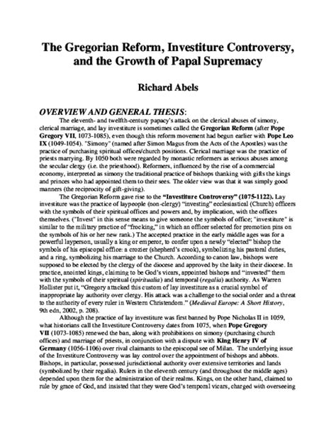 (PDF) The Gregorian Reform, Investiture Controversy, and the Growth of Papal Supremacy | Richard ...