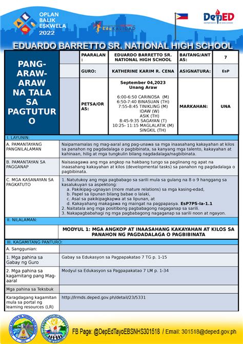 September 04, 2024 Unang ARAW - PANG- ARAW- ARAW NA TALA SA PAGTUTUR O ...