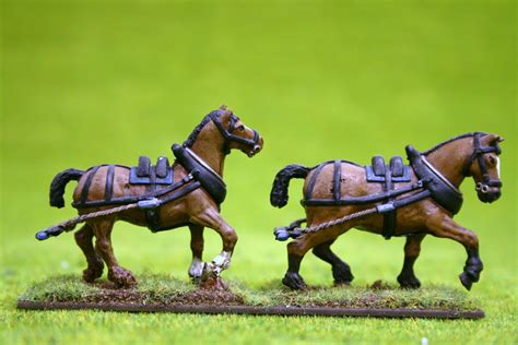 Trent Miniatures CART HORSES – TEAM OF TWO 28mm Wargames – ARCANE Scenery and Models