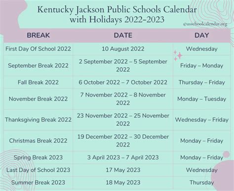 Kentucky Jackson Public Schools Calendar 2022-2023