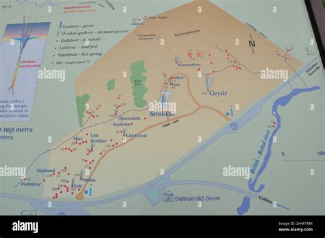 Map of Geysir Hot Springs Area, Iceland Stock Photo - Alamy