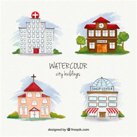 Premium Vector | Watercolor city buildings