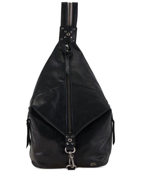 Black Leather Sling Bag Backpack | semashow.com