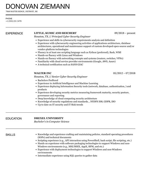 Cyber Security Engineer Resume Sample