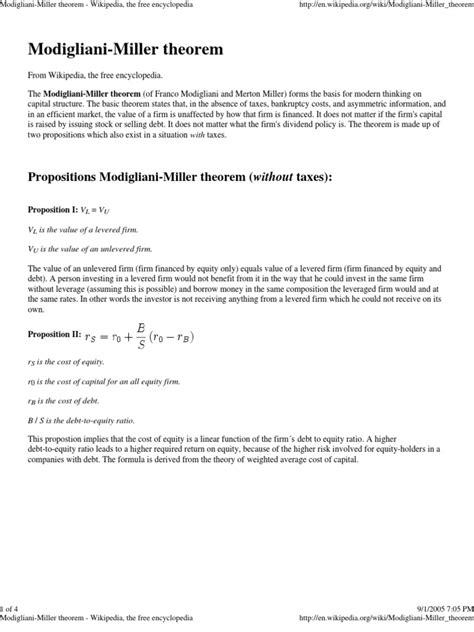 Modigliani Miller Theorem | PDF | Capital Structure | Cost Of Capital